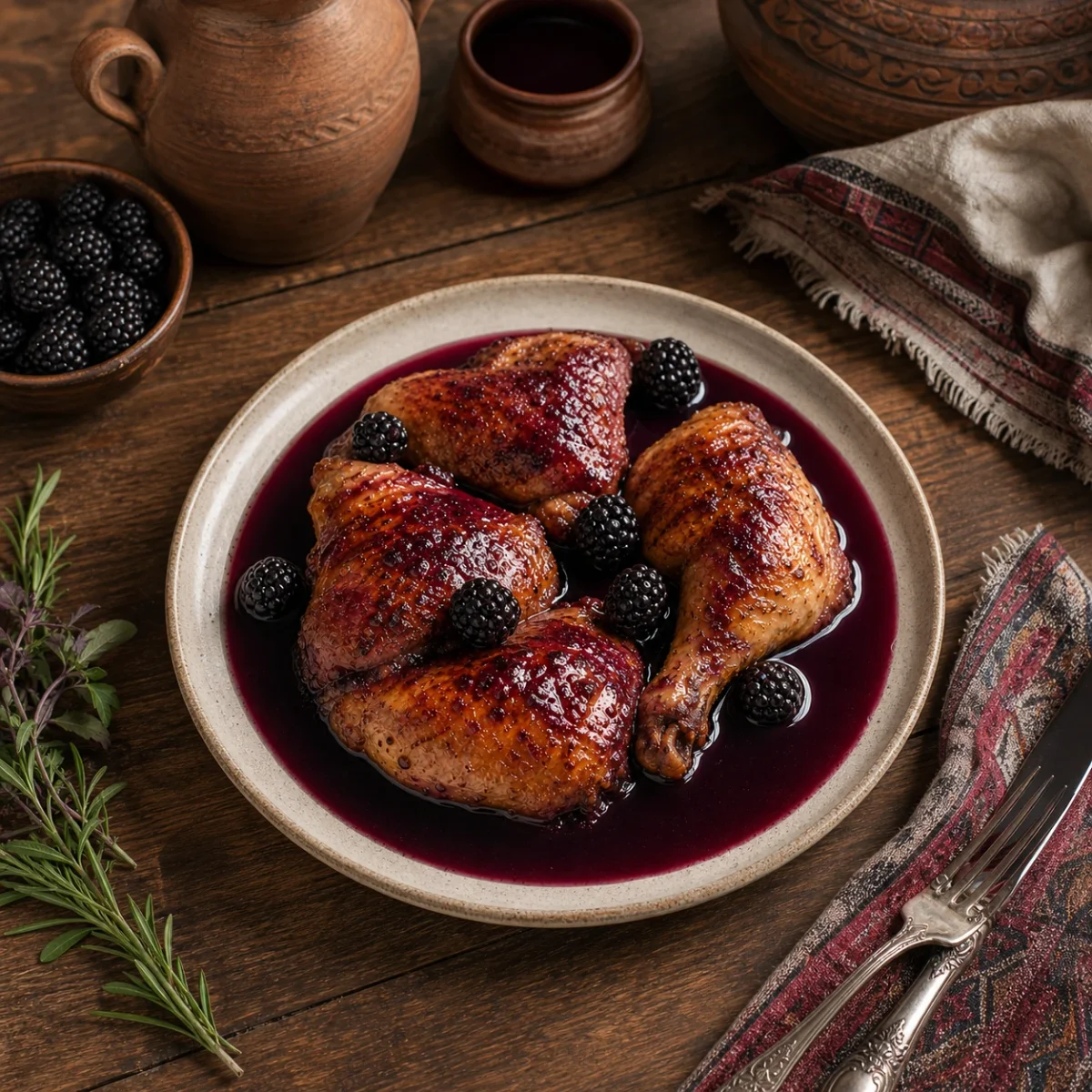 Imeretian Chicken in Isrim-Blackberry Sauce
